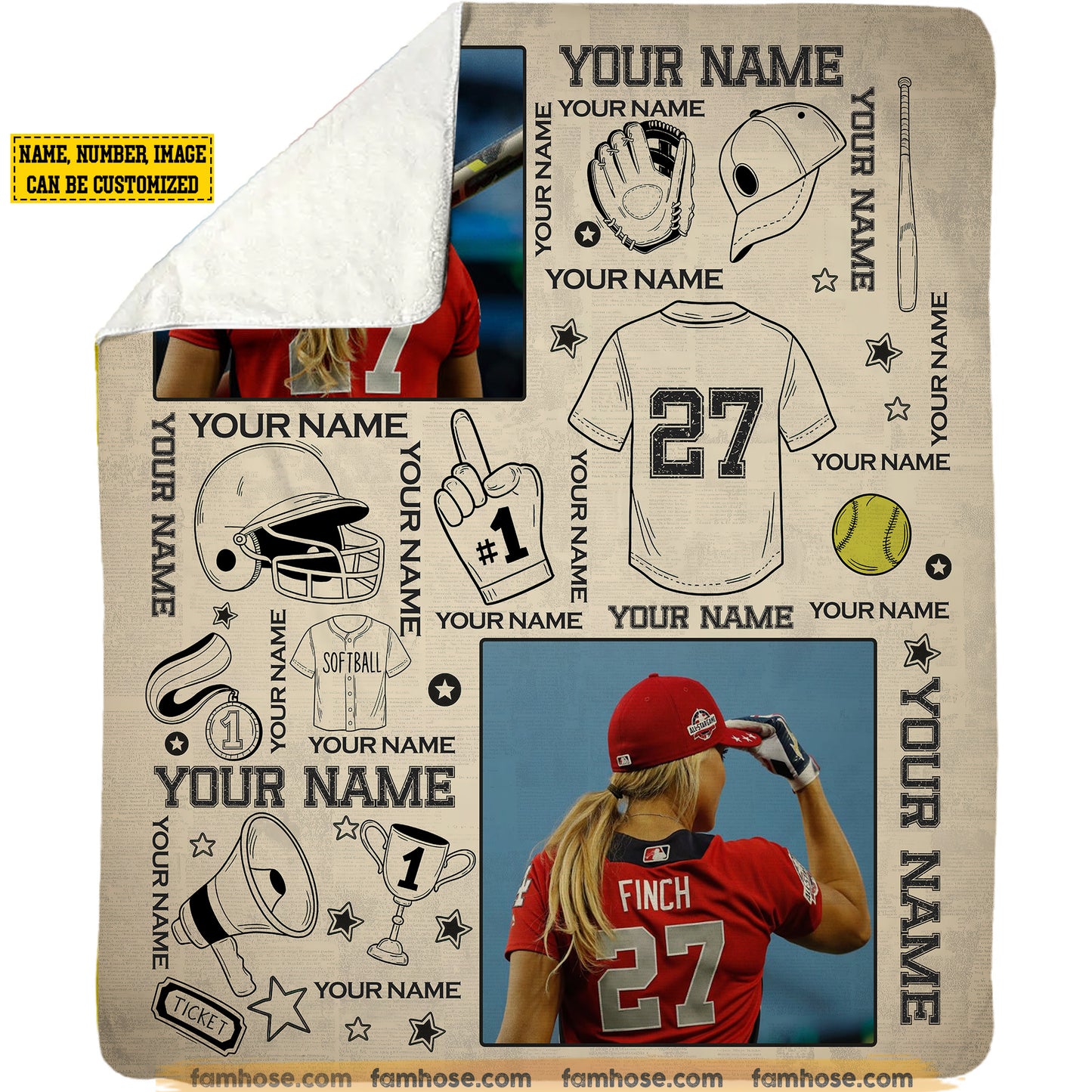 Personalized Softball Girl Fleece Blanket, Beyond the Dugout Sport Woven Blanket, Sherpa Blanket Gift For Softball Lovers