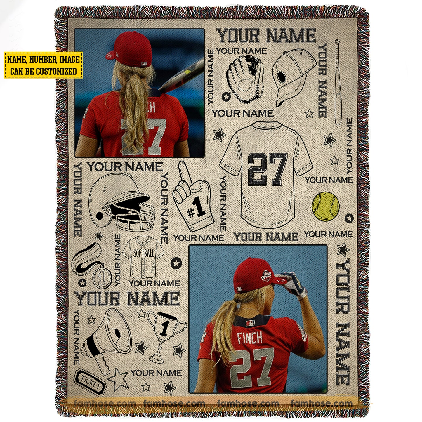 Personalized Softball Girl Fleece Blanket, Beyond the Dugout Sport Woven Blanket, Sherpa Blanket Gift For Softball Lovers