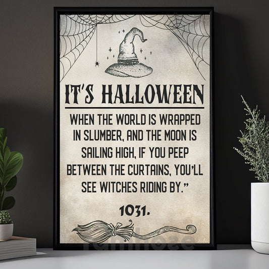 Halloween Witch Canvas Painting, It's Halloween Wall Art Decor, Spooky Season Poster Gift For Witch Lovers
