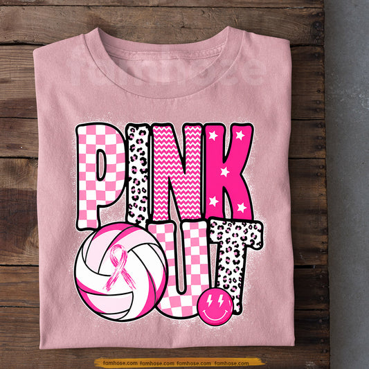 Pink Volleyball T-shirt, Pink Out Sport Tees Gift For Volleyball Lovers Who Support Breast Cancer Awareness