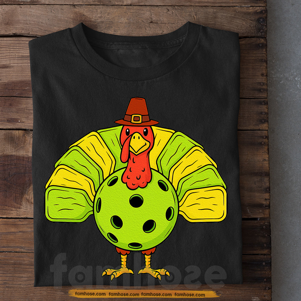 Thanksgiving Pickleball T-shirt, From Feast To Court Thankful Turkey Tees Gift For Pickleball Lovers