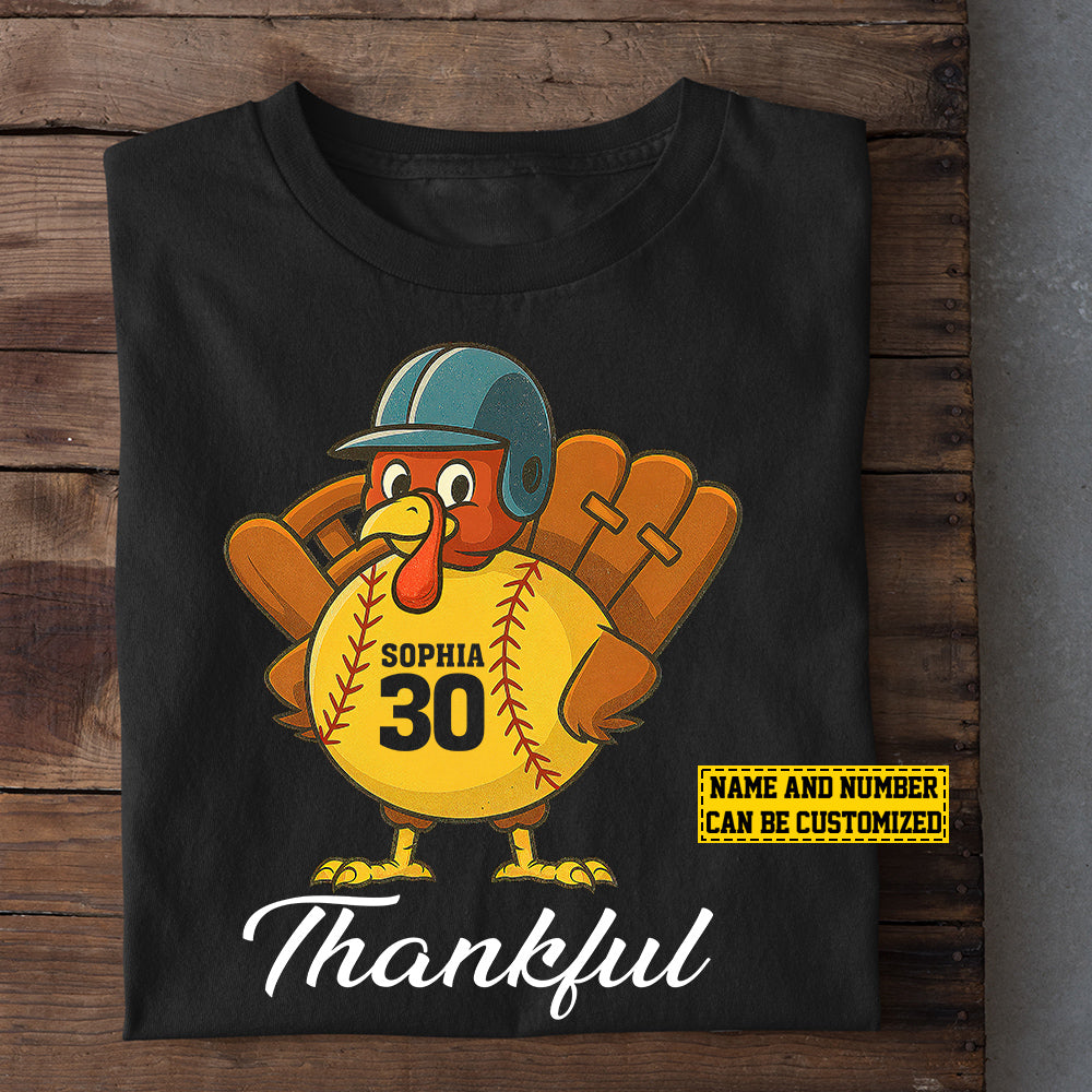 Personalized Thanksgiving Softball T-shirt, Thankful Turkey Tees Gift For Softball Lovers