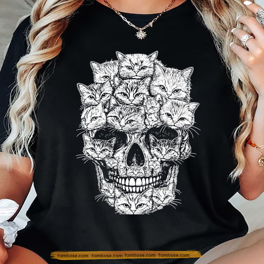 Cute Halloween Cat Skull T-Shirt, Kitten Skull Gothic Tees Spooky Season Gift For Cat Lover (Copy)
