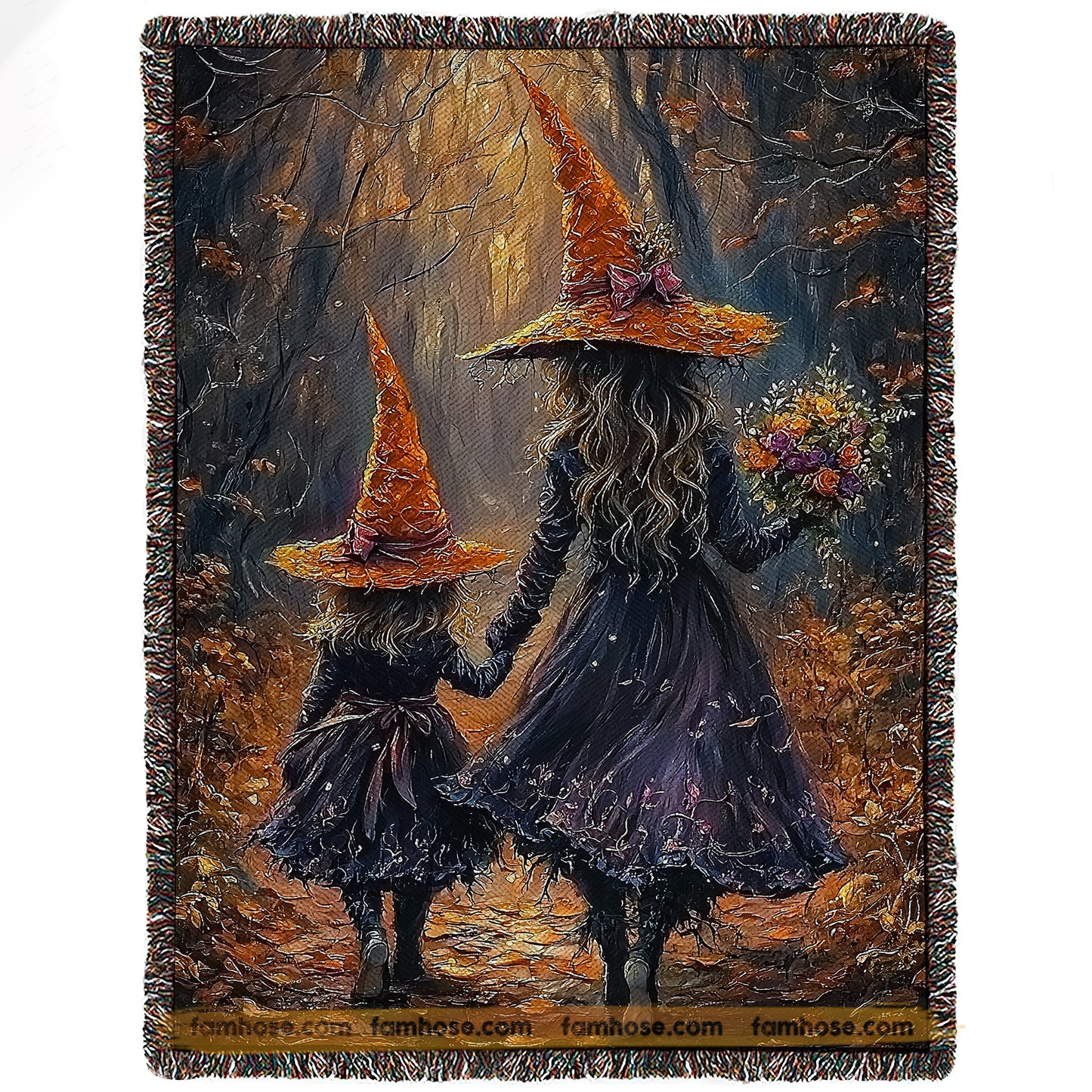 Halloween Witches Fleece Blanket, Witch’s Bond Woven Blanket, Sherpa Blanket Spooky Season Gift For Witch Lovers
