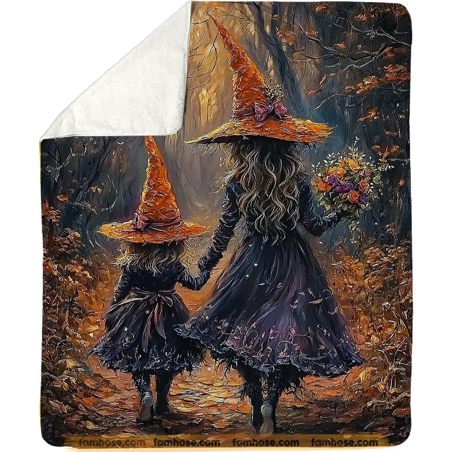 Halloween Witches Fleece Blanket, Witch’s Bond Woven Blanket, Sherpa Blanket Spooky Season Gift For Witch Lovers