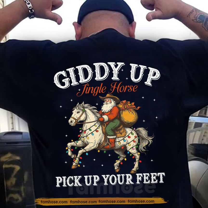 Funny Christmas Cowboy Rodeo Backside T-shirt, Giddy Up Jingle Horse Tees Xmas Gift For Cowboys