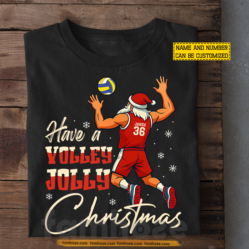 Funny Personalized Christmas Volleyball T-shirt, Have A Volley Jolly Sports Tee Xmas Gift For Volleyball Lovers