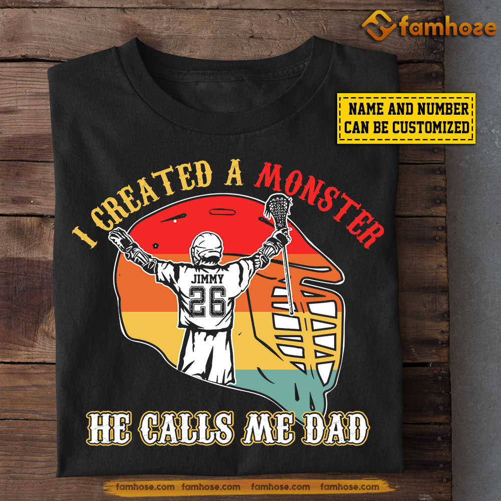 Funny Personalized Lacrosse T-shirt, I Created A Monster Calls Me Dad, Father's Day Gift For Lacrosse Lovers, Lacrosse Players