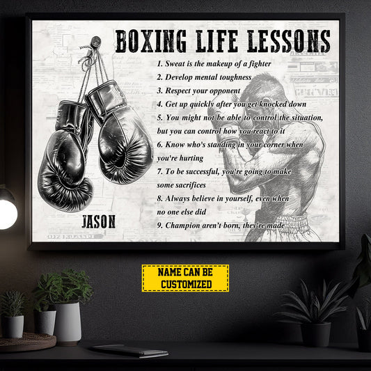 Boxing Life Lessons, Personalized Motivational Boxing Canvas Painting, Inspirational Quotes Wall Art Decor, Poster Gift For Boxing Lovers