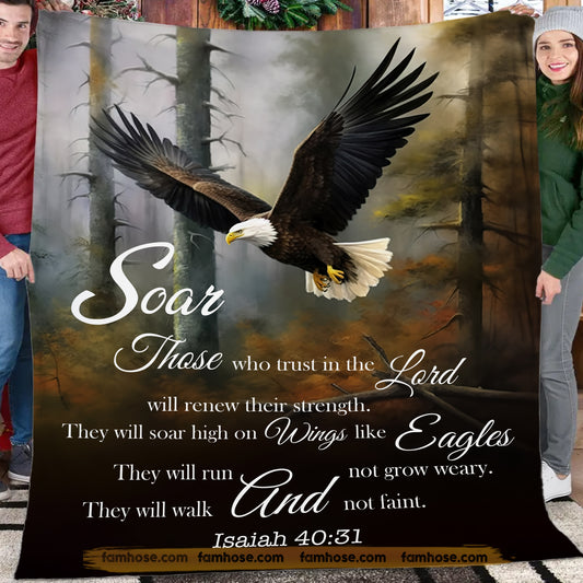 Eagle Fleece Blanket, Scar Those Who Trust In The Lord Woven Blanket, Cool Sherpa Blanket Gift For Eagle Lover