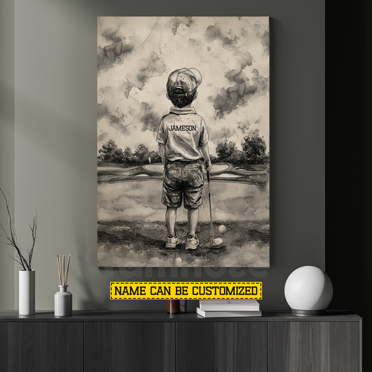 Personalized Golf Boy Kid Canvas Painting, Little Golfer, Big Dreams Sport Wall Art Decor, Poster Gift For Golf Lover