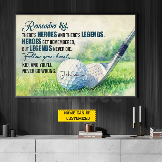Motivational Personalized Golf Canvas Painting, Follow Your Heart Sport Wall Art Decor, Poster Gift For Golf Lover
