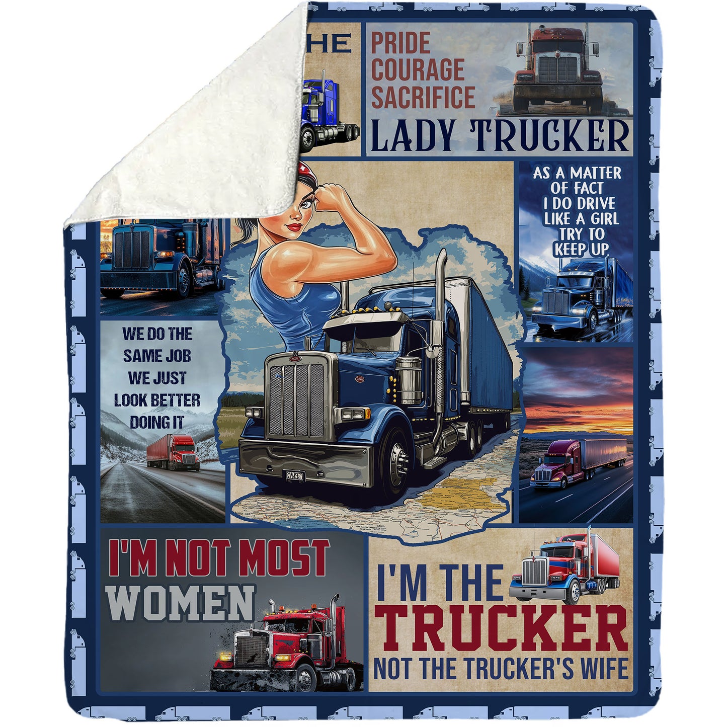 Trucker Girl Fleece Blanket, Rocking's The Trucker Life Woven Blanket, Cool Sherpa Blanket Gift For Truck Drivers