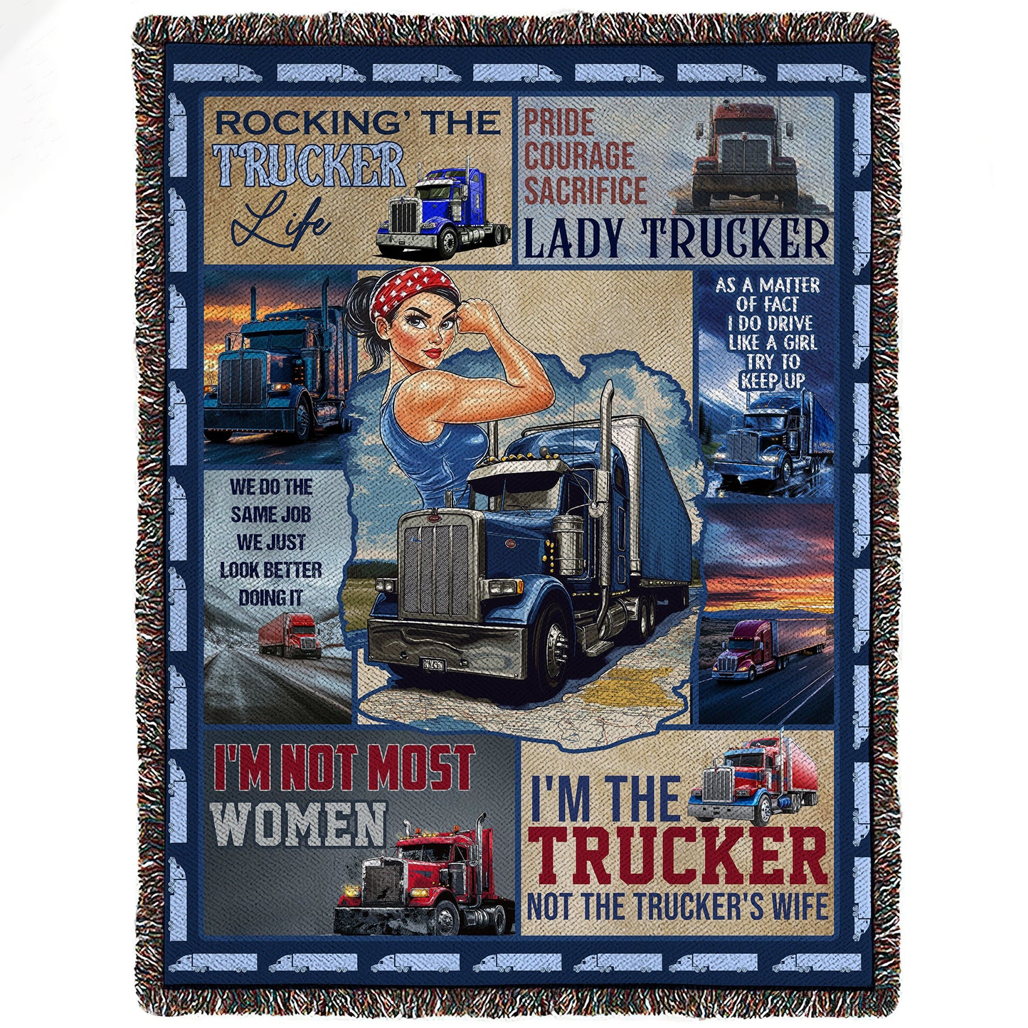 Trucker Girl Fleece Blanket, Rocking's The Trucker Life Woven Blanket, Cool Sherpa Blanket Gift For Truck Drivers