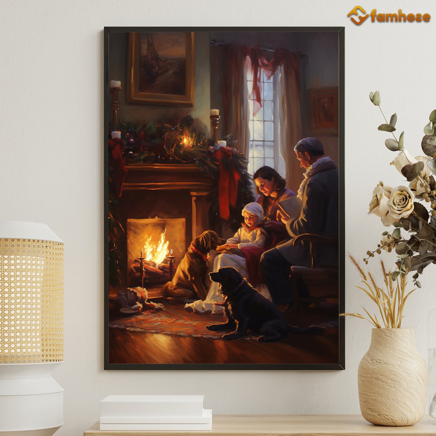 A Fireplace Printed Sherpa Fleece Blanket Oil Painting Design in