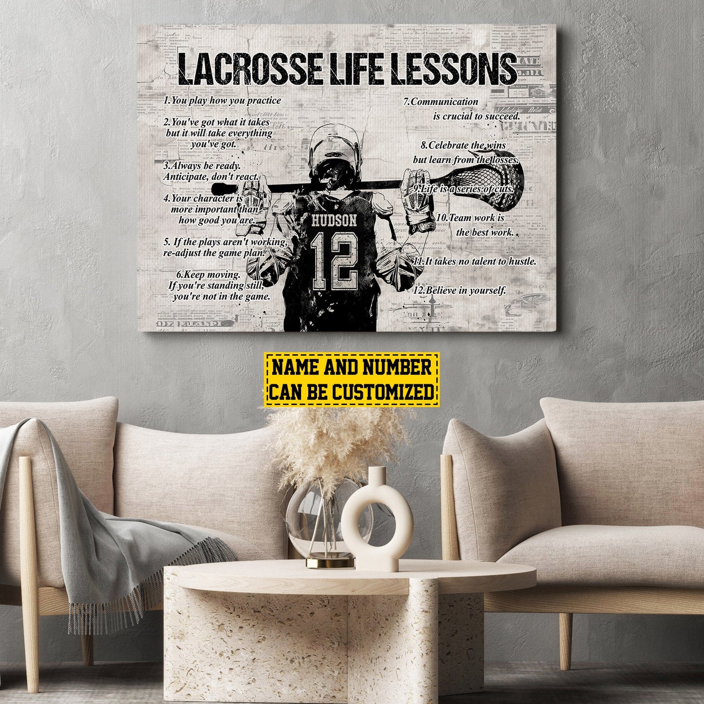Lacrosse Boy Life Lessons, Personalized Motivational Lacrosse Canvas Painting, Inspirational Quotes Wall Art Decor, Poster Gift For Lacrosse Lovers