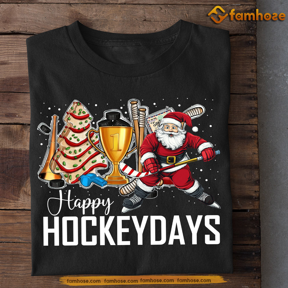 Funny Christmas Hockey T-shirt, Happy Hockeydays, Xmas Gift For Hockey Lovers, Hockey Players