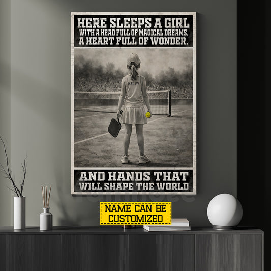 Personalized Pickleball Girl Kid Canvas Painting, Here Sleeps A Girl Sport Wall Art Decor, Poster Gift For Pickleball Lover