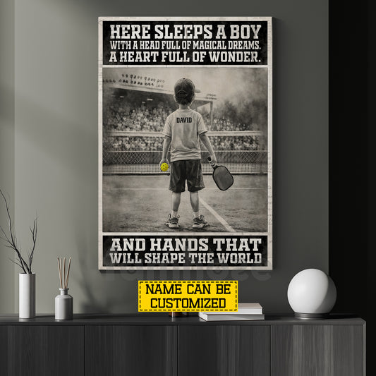 Personalized Pickleball Boy Kid Canvas Painting, Here Sleeps A Boy Sport Wall Art Decor, Poster Gift For Pickleball Lover