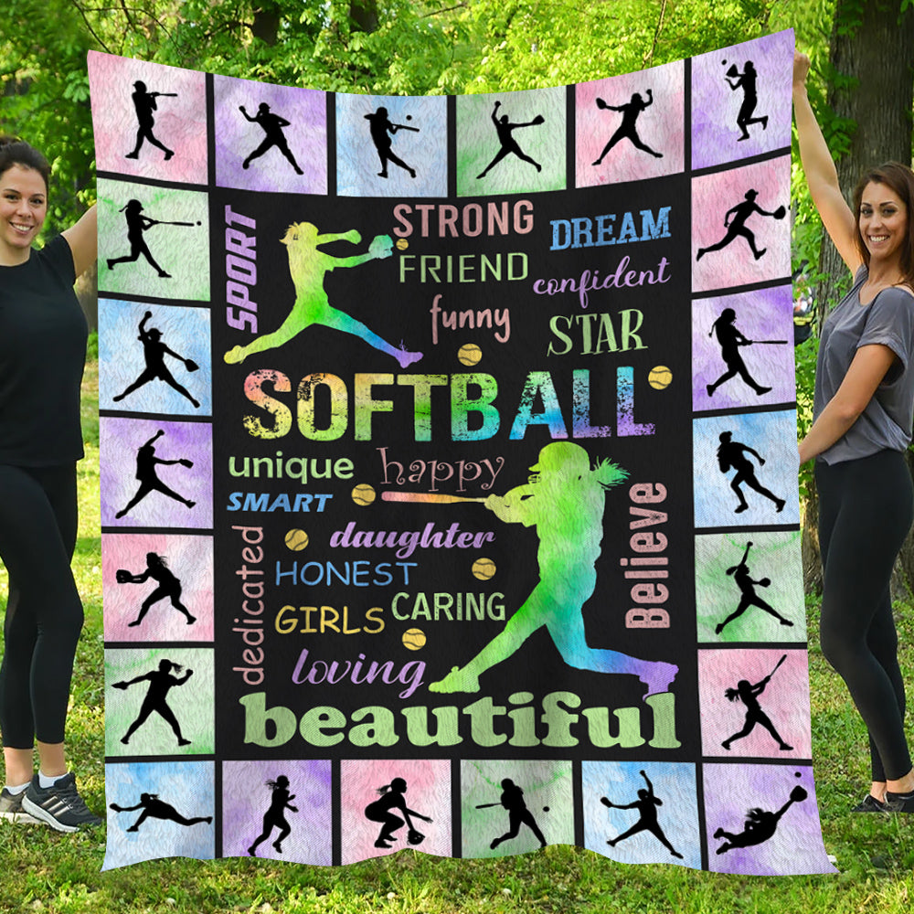 Cool Softball Blanket, Strong Friend Funny Unique Smart Fleece Blanket - Sherpa Blanket Gift For Softball Lovers, Softball Players, Softball Girls