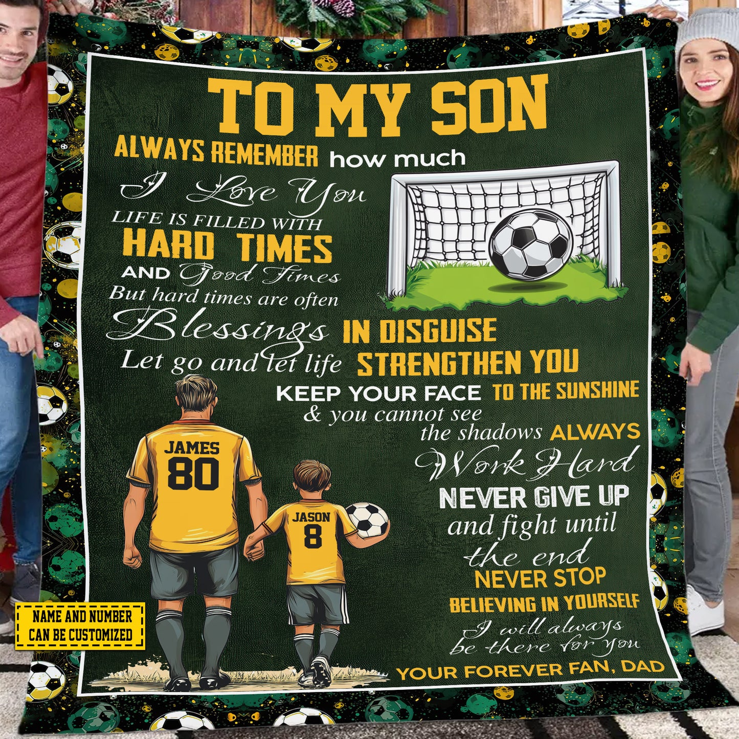 Personalized Soccer Dad And Son Fleece Blanket, To My Son Sports Woven Blanket, Cool Sherpa Blanket Gift For Soccer Lovers
