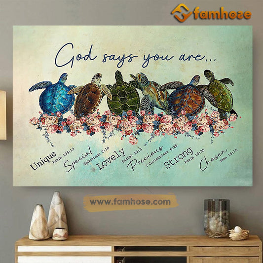Turtle Poster/Canvas, God Says You Are Unique Special Lovely Precious Strong, Turtle Canvas Wall Art, Poster Gift For Turtle Lovers
