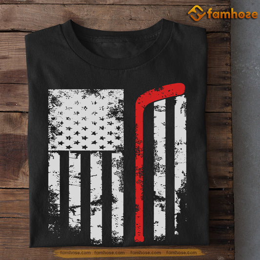 July 4th Vintage Hockey T-shirt, Hockey With A USA Flag, Independence Day Gift For Hockey Lovers, Hockey Tees