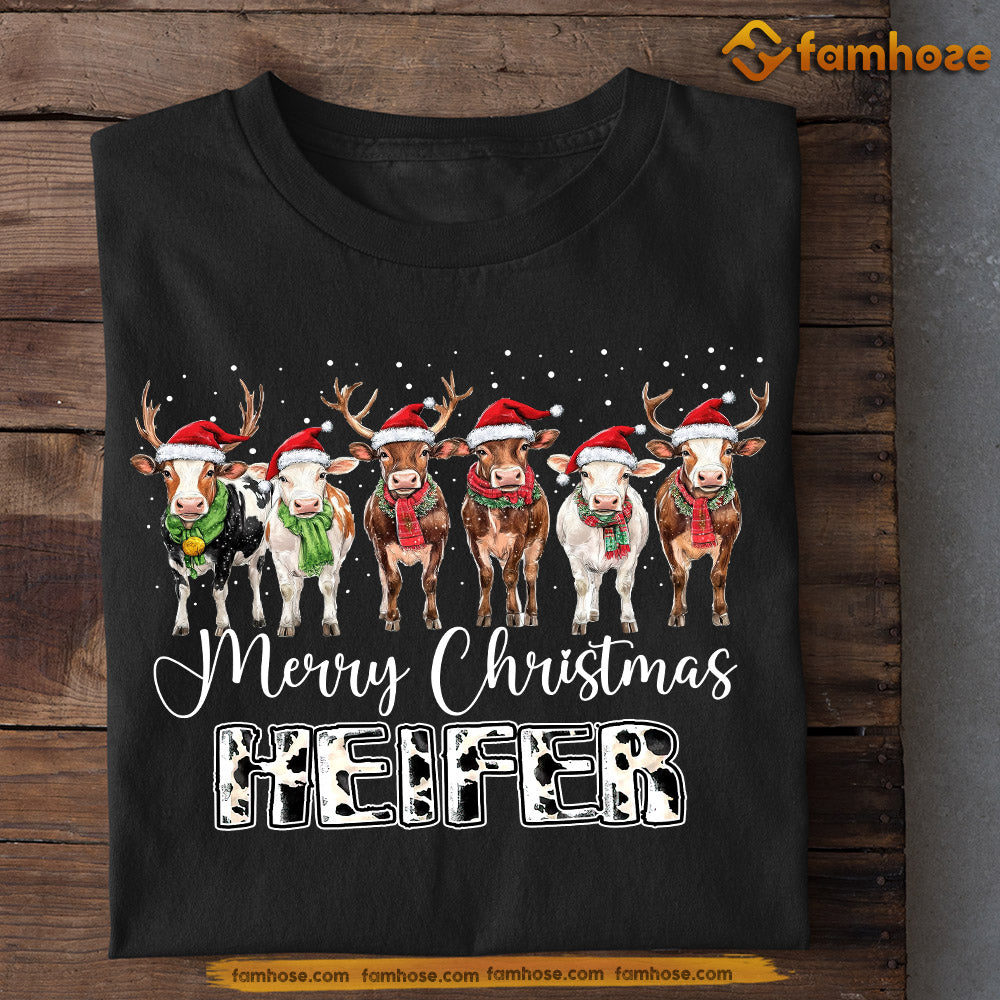 Christmas Cow T-shirt, Merry Christmas Heifer, Xmas Gift For Cow Lovers, Farmer Tee