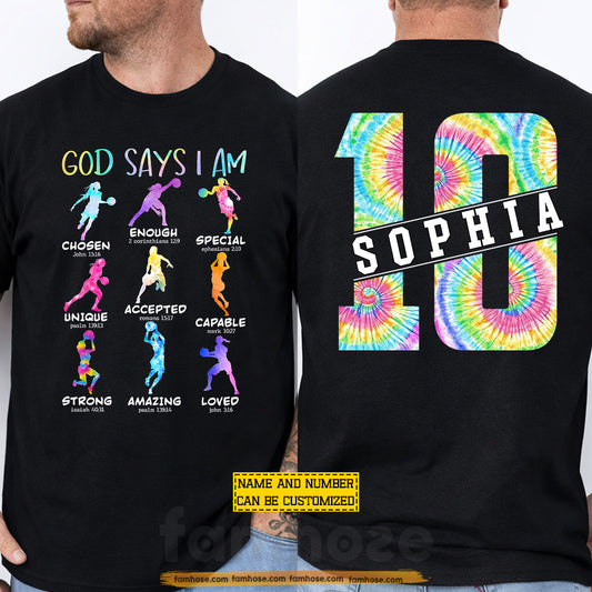 Personalized Basketball Girl Two-sided T-shirt, God Says I Am Sport Tees Gift For Christian, Basketball Lover (Copy)