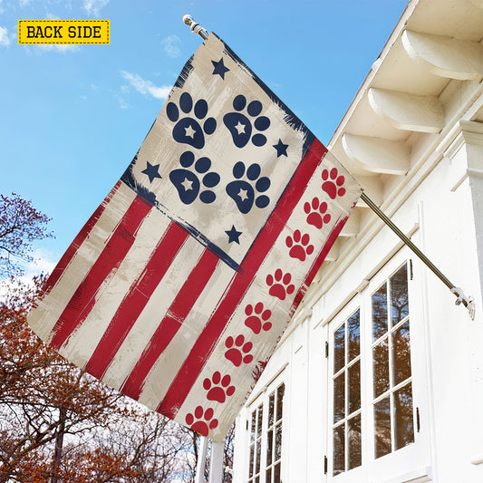 July 4th Dog Garden Flag & House Flag, Stars, Stripes And Paw Prints Outdoor Decor, Independence Day Yard Flag Gift For Dog Lover