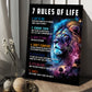 7 Rules Of Life, Motivational Lion Canvas Painting, Inspirational Quotes Wall Art Decor, Poster Gift For Lion Lovers