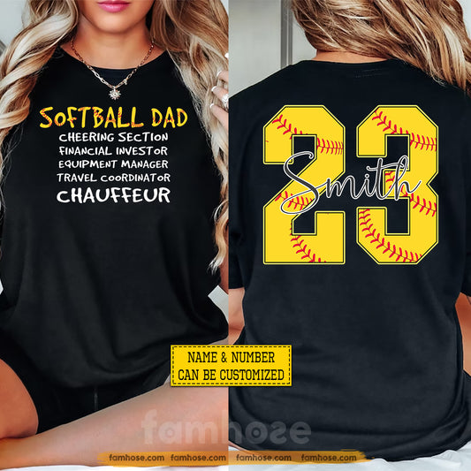 Personalized Softball Dad Two-sided T-shirt, Softball Dad Chauffeur Tees Father's Day Gift For Softball Lover