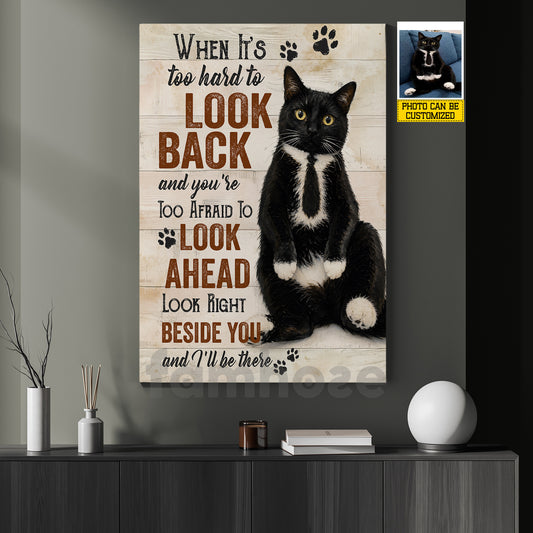 Personalized Cat Canvas Painting, When It's Too Hard To Look Back Wall Art Decor, Poster Gift For Cat Lovers