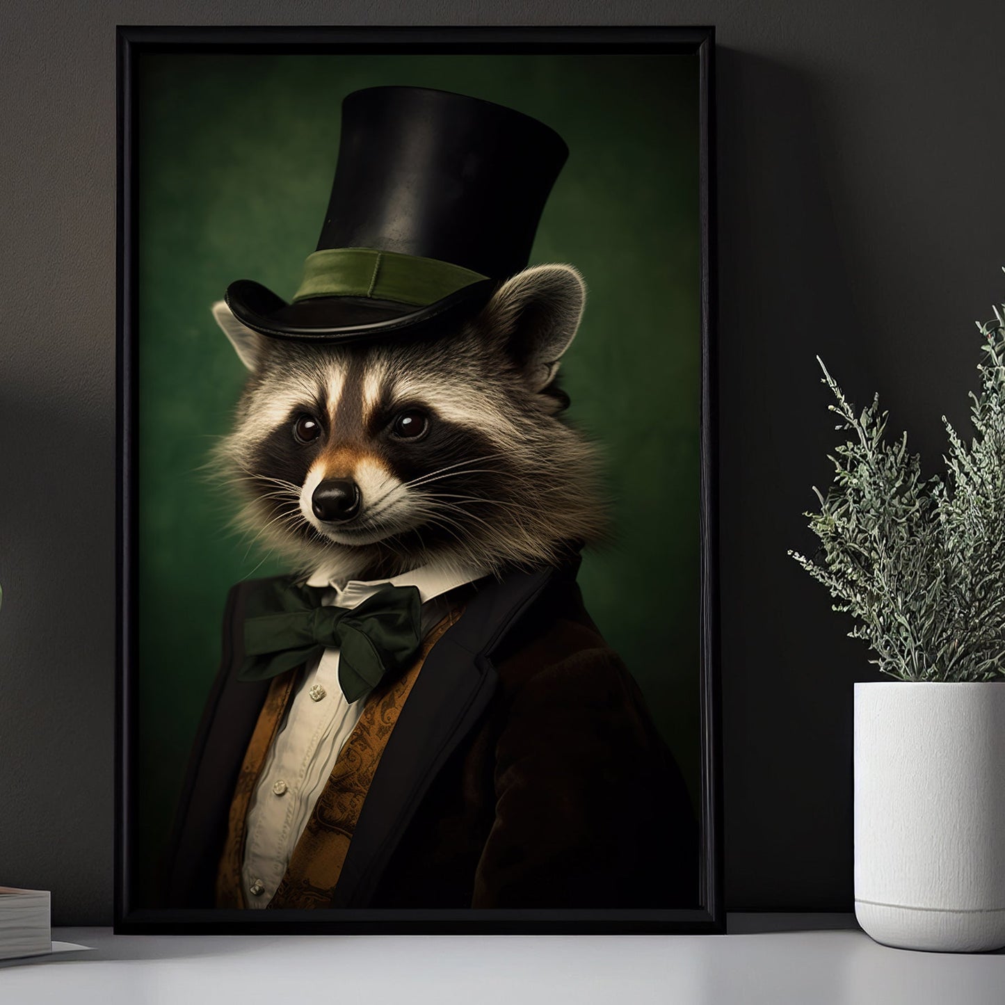 Vintage Victorian Raccoon In Suit, Gothic Canvas Painting, Victorian Animal Wall Art Decor - Dark Academia Raccoon Poster Gift