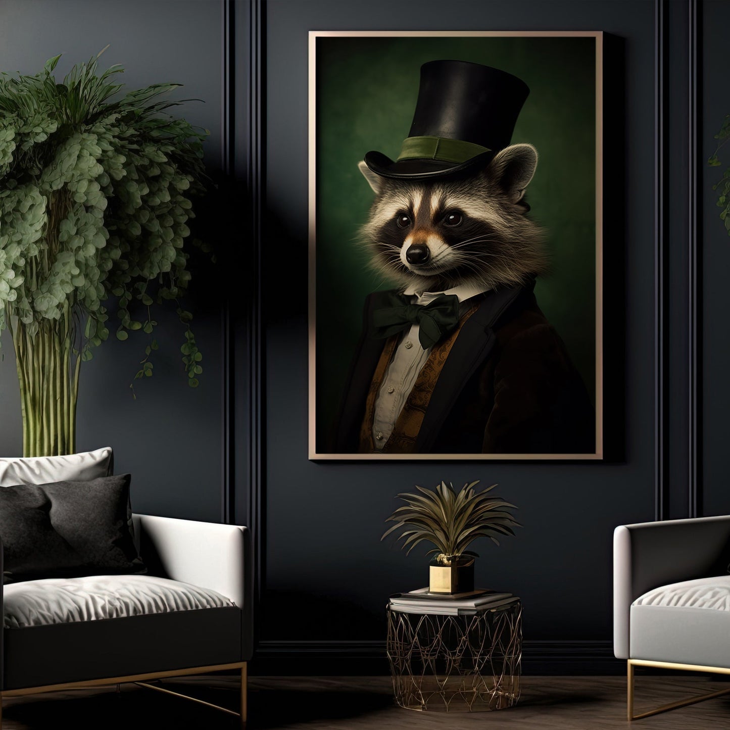 Vintage Victorian Raccoon In Suit, Gothic Canvas Painting, Victorian Animal Wall Art Decor - Dark Academia Raccoon Poster Gift