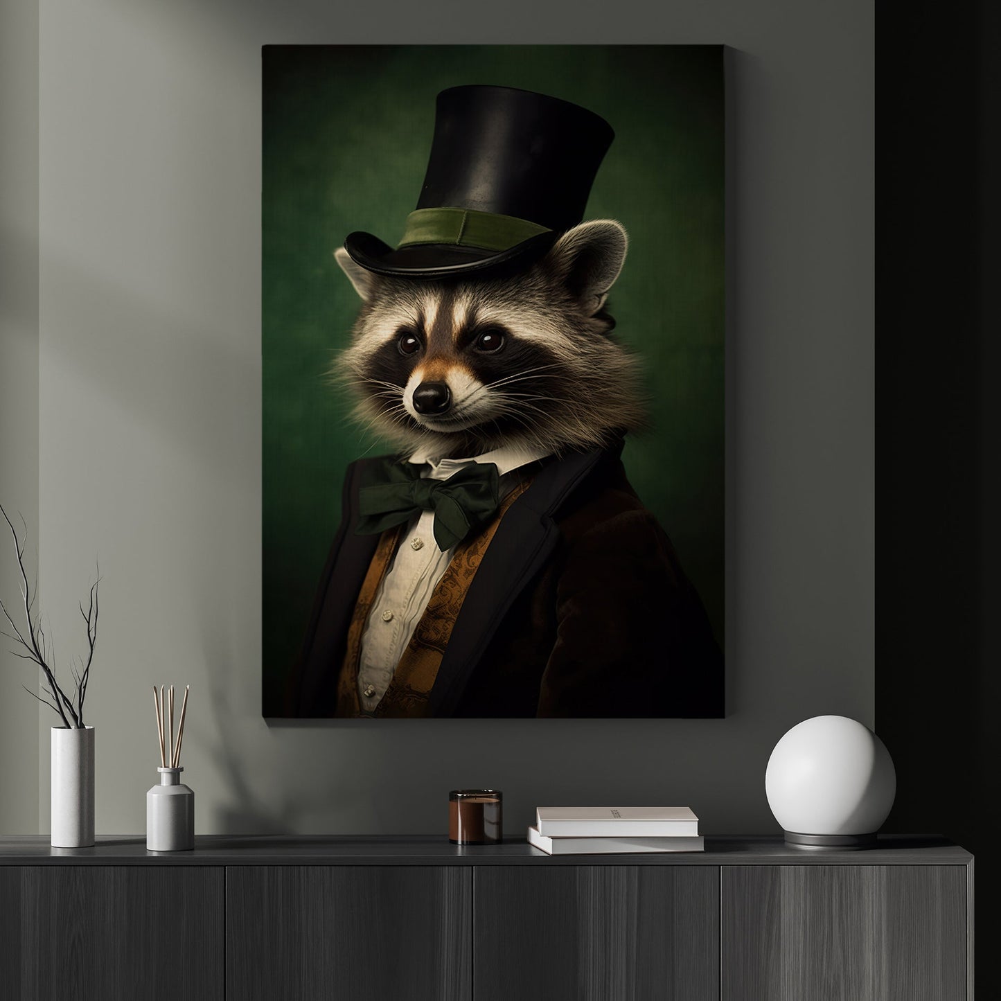 Vintage Victorian Raccoon In Suit, Gothic Canvas Painting, Victorian Animal Wall Art Decor - Dark Academia Raccoon Poster Gift