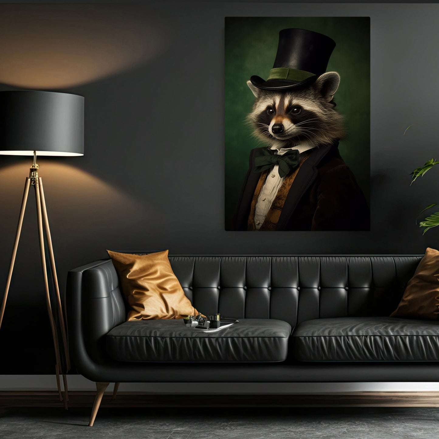 Vintage Victorian Raccoon In Suit, Gothic Canvas Painting, Victorian Animal Wall Art Decor - Dark Academia Raccoon Poster Gift