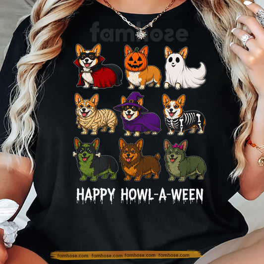 Funny Halloween Corgi Dog Costume T-Shirt, Happy Howl-A-Ween Tees Spooky Season Gift For Corgi Dog Lover