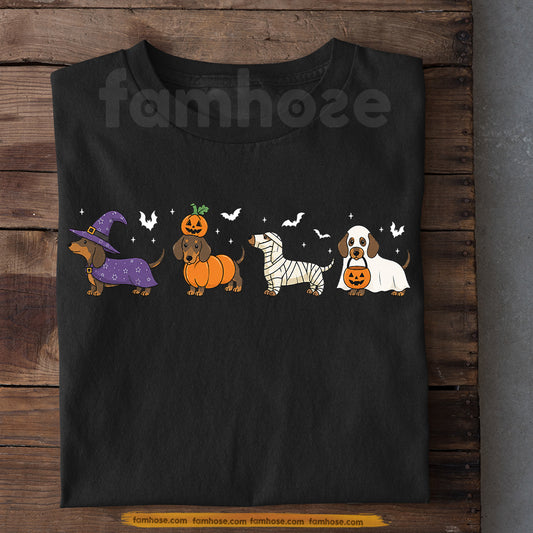 Cute Halloween Dachshund Dog T-Shirt, Funny Witch Pumpkin Ghost Mummy Doxie Tees Spooky Season Gift For Wiener Dog Lover