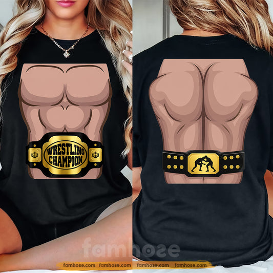 Funny Wrestling Champion T-Shirt, Muscular Body Costume Tees Spooky Season Gift For Wrestling Lover