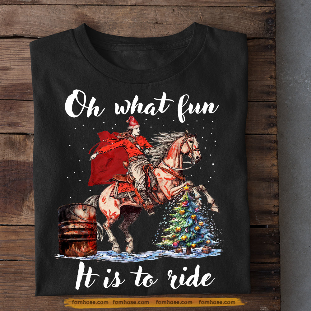 Horse Jumping Christmas T-shirt, Oh What Fun It Is To Ride, Gift For Horse Jumping Lovers, Equestrians