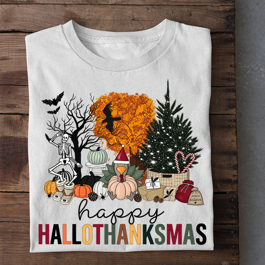 Thanksgiving Halloween Christmas T-shirt, From Spooky To Thankful To Merry Tees 3 Seasons In 1 Gift
