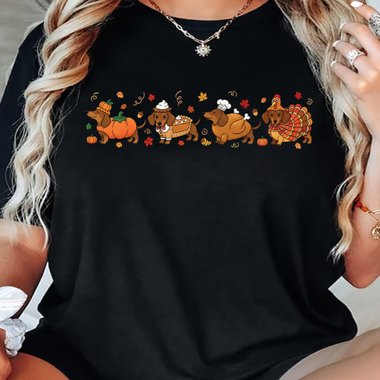 Thanksgiving Dachshund Dog Cosplay T-shirt, From Pumpkin To Turkey Tees Thankful Gift For Wiener Dog Lover