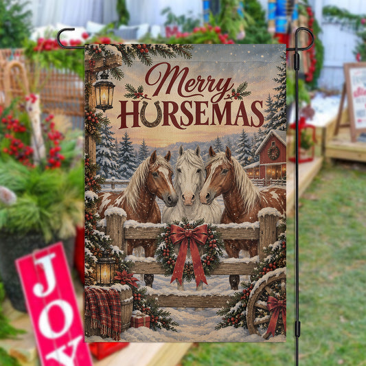 Merry Christmas Horse Farm Garden & House Flag, Have Yourself A Little Merry Horsemas Yard Flag, Vintage Xmas Gift For Horse Lover