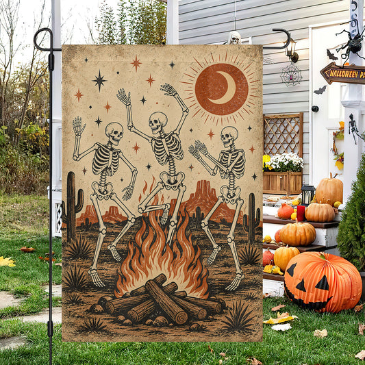 Funny Halloween Skeleton Garden & House Flag, Dance Till You’re Bones Yard Flag Spooky Season Gift For Skeleton Lover