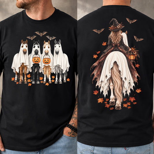 Halloween Witch Riding Horse Two-sided T-shirt, Saddle Up Witches Tees Spooky Season Gift For Horse Riding Lover