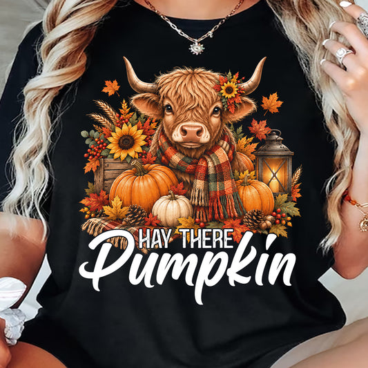 Thanksgiving Cow T-shirt, Hay There Pumpkin, Fall Season Thankful Gift For Cow Lovers, Farmer Tee