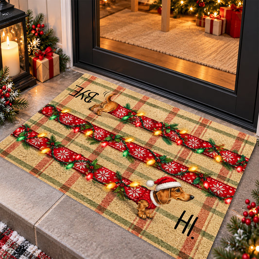 Funny Christmas Dachshund Dog Doormat, Hi Bye Wiener Dog In Red Sweater Doormat For Home Decor Housewarming, Xmas Welcome Mat Gift For Dog Lover
