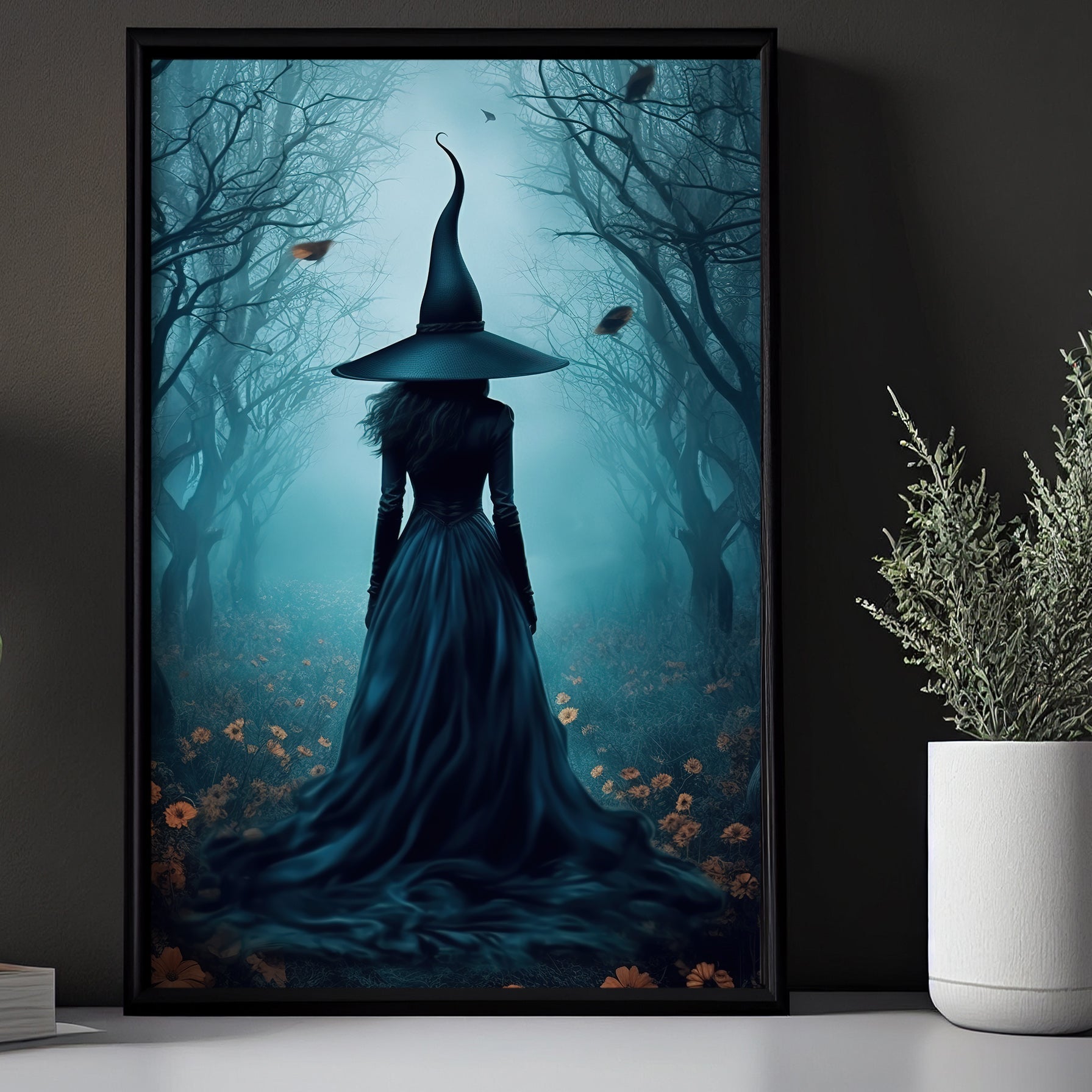 The Witch In Forest Vintage Canvas Painting, Witch Wall Art Decor - Ha