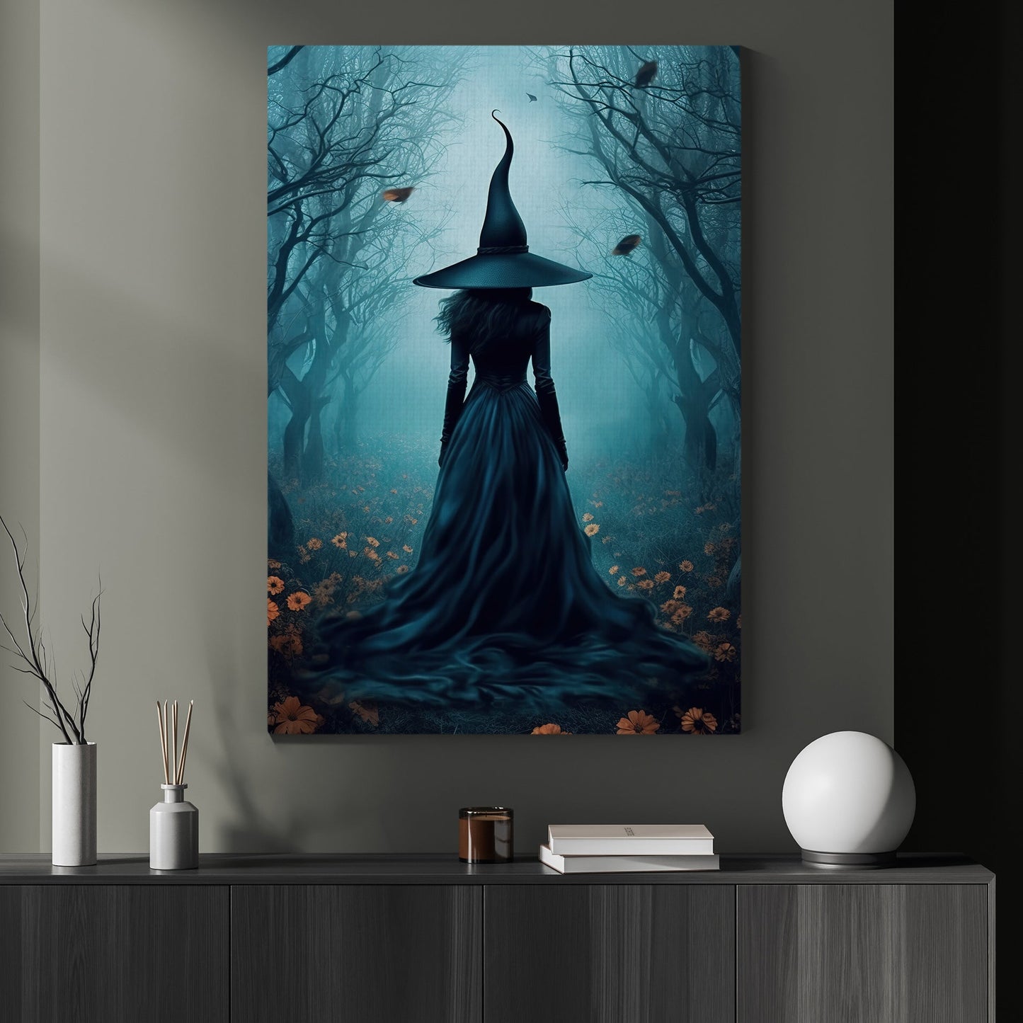 The Witch In Forest Vintage Canvas Painting, Witch Wall Art Decor - Halloween Dark Academia Witchy Poster Gift